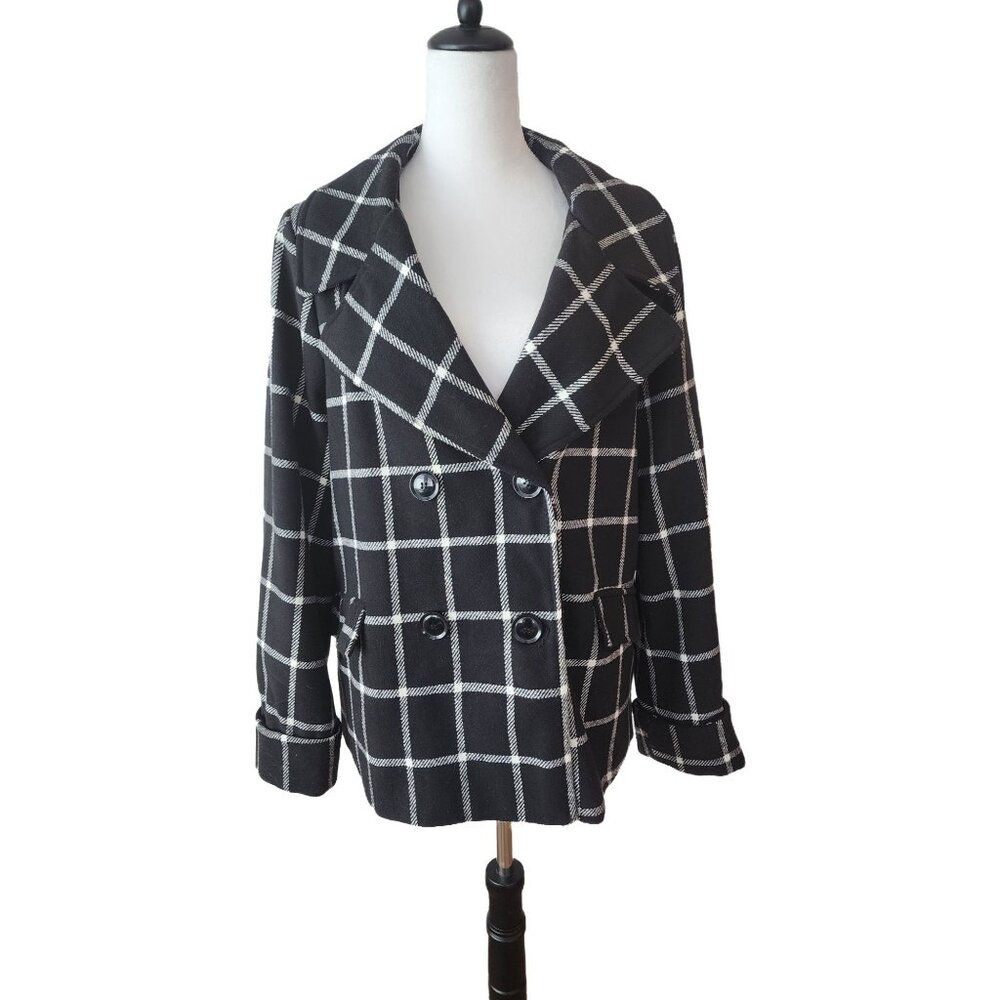 Larry Levine Black/White Plaid Womens Jacket - LARGE - Pockets - Button closure